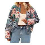 Chaqueta Acolchada Corta Para Mujer F Con Estampado Floral