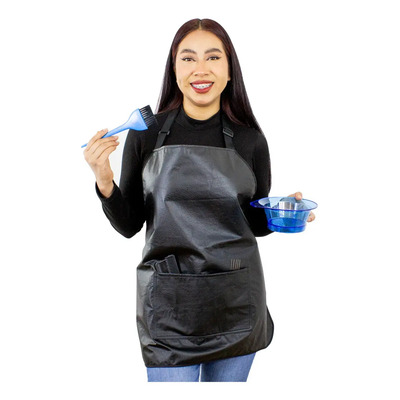 Mandil Estilista Vinil Negro Impermeable Unitalla con Bolsas Ajustable | Meses sin interés
