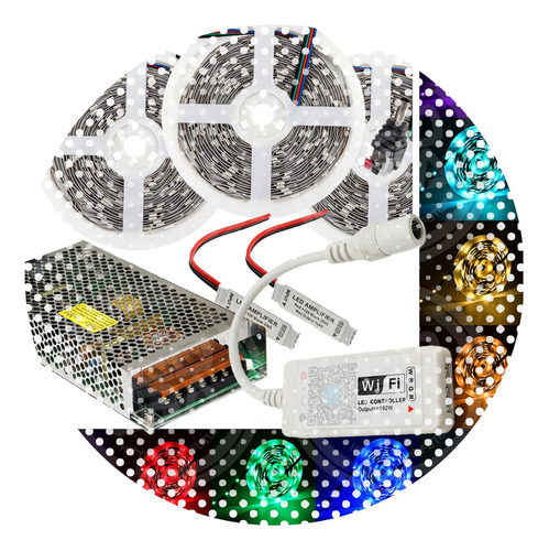 Kit Rgb 15 Mts + Fuente + Controlador Wifi + Amplificadores