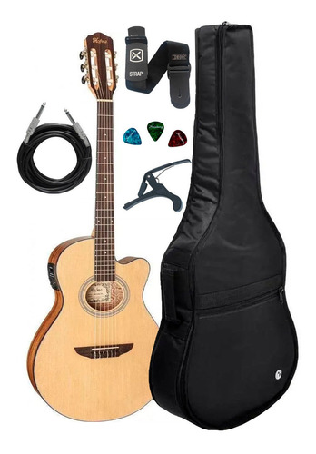 Violão Hofma Nylon Natural Hmn298 Kit Capa Luxo Acessórios