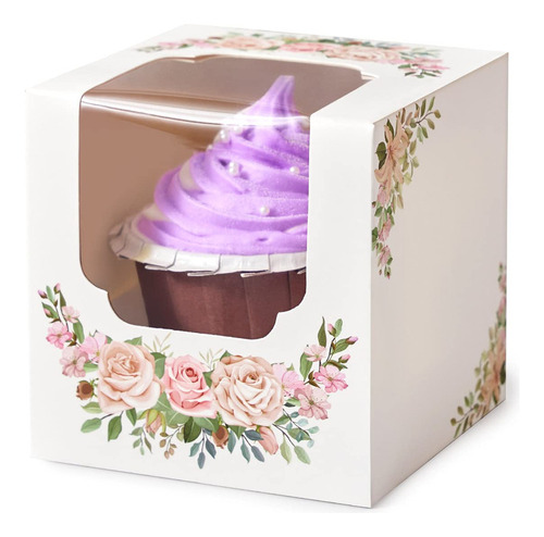 Cajas Para Cupcakes Florales Individuales Con Inserciones Y 