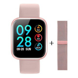 Smartwhatch P80 Resistente As Respingos D'água Ios E Android Cor Da Caixa Preto Cor Da Pulseira Rosa Cor Do Bisel Rosa-chiclete