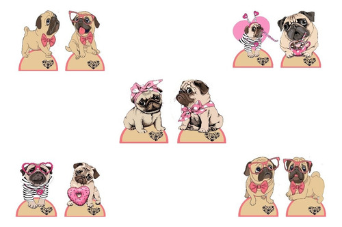 Pug Cachorrinhos Em Mdf  Kit 10 Display Mesa Decoração 20cm