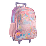 Mochila Escolar Con Rueditas Carrito Jardin Rosa 