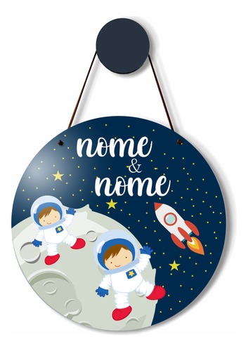 Irmãos Astronautas Decoração Quarto Baby Plaquinha Decora