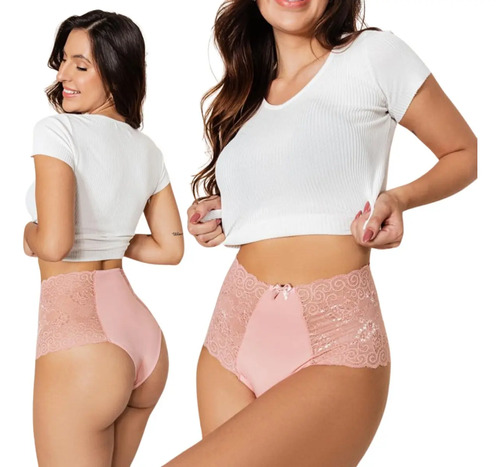Kit 5 Calcinha Microfibra Com Renda Lingerie Nova Friburgo
