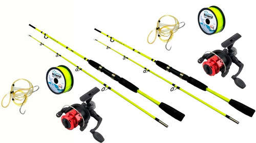 2 Equipos De Pesca Cañas 1.80m Y 2.10m + 2 Reel + Accesorios