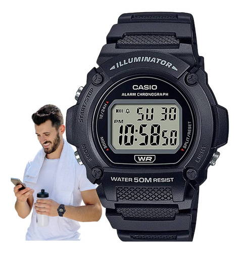 Relógio Casio Masculino Prova D'água 50m Digital Preto W-219