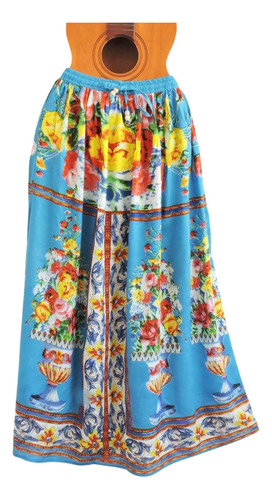 Saia Primavera Flores Estampa Étnica Moda Boho Hippie