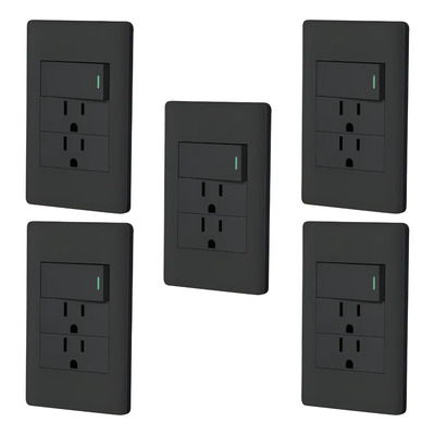 Kit De 5 Placas Con 2 Contactos Y 1 Apagador Negro Brillante | Envío gratis