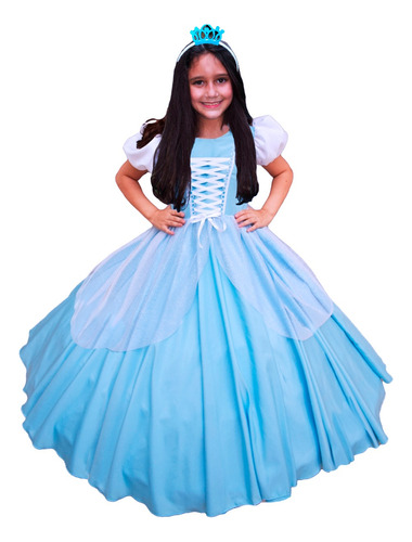 Vestido Festa Fantasia Princesa Cinderela Infantil + Luva 
