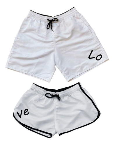 Kit Short Casal Moda Praia Bermuda Love Mozão Combinando