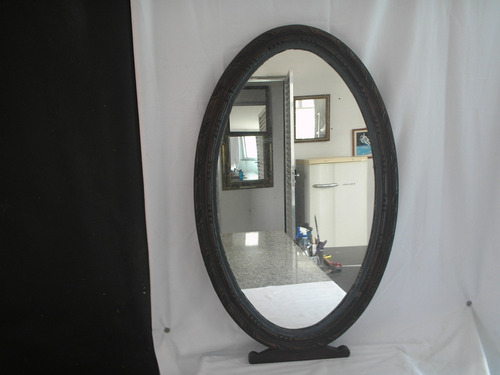 Antigo Espelho Moldura Oval 82 Cm Madeira Imbúia Anos 50