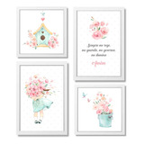 Quadro Decorativo Infantil Flores Menina Aquarela Passarinho