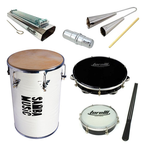 Kit Pagode Rebolo + Pandeiro + Reco + Ganza + Tamborim 