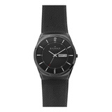 Reloj Pulsera Skagen Melbye De Cuerpo Color Midnight, Analógico, Para Hombre, Fondo Midnight, Con Correa De Acero Inoxidable Color Negro, Agujas Color Blanco Y Rojo, Dial Blanco, Minutero/segundero Bl