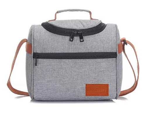 Lonchera Termica Discovery Tira Ajustable Bolsillo Frontal Color Gris Claro