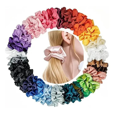 60 Colores Ligas Para Cabello Scrunchies De Saté Polícromo Floreado | Meses sin interés