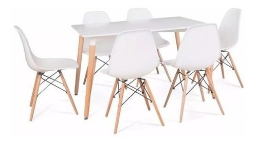 Juego De Comedor Mesa Rectangular Madera Eames 140x80 + 6 Sillas Eames Dsw