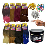 Kit 2 Pacotes Cabelo Jumbo Para Tranças 400g + Gel + Anel