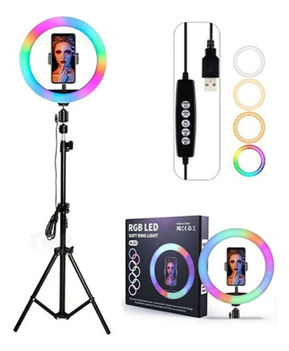 Aro De Luz Led 30cm Colores Rgb Y Luz Blanca + Tripode 2m