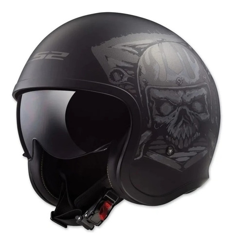 Casco Abierto Ls2 Spitfire Skull Rider Ngo/mate