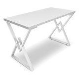 Mesa Ouro 1,20x0,60 Em Aço E Madeira P/ Escritório Cozinha Cor Branco/branco