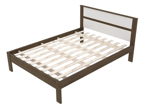 Cama De Casal Madeira Cm8005 Nogal/branco - Tecno Mobili Cor Marrom