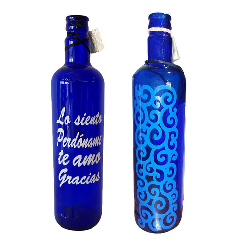 2 Botella Azul De Vidrio Ho'oponopono Agua Solarizada X 2