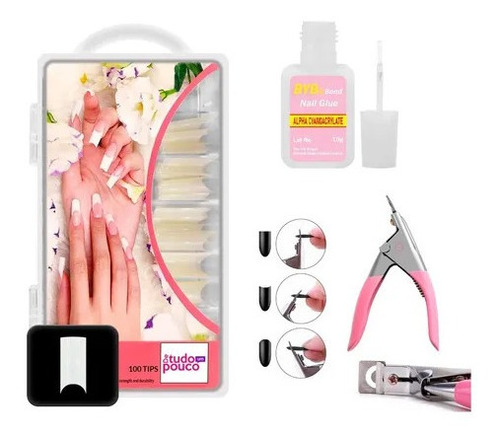 Kit 100 Unhas Tips+alicate+cola Para Unhas Postiças Oferta!!