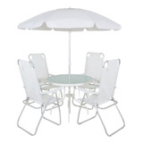 Conjunto Noronha Com Mesa Cadeira E Guarda Sol Bel Cor Branco