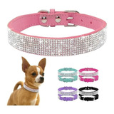 Collar Cuero + Brillantes Para Mascotas Pequeñas