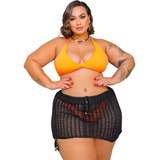 Saida De Praia Trico Saia Com Ajuste Midi Size Plus Size 