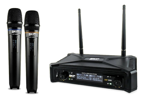 Microfono Inalambrico Skp Uhf-300d Doble Dinamico Alcanc 70m