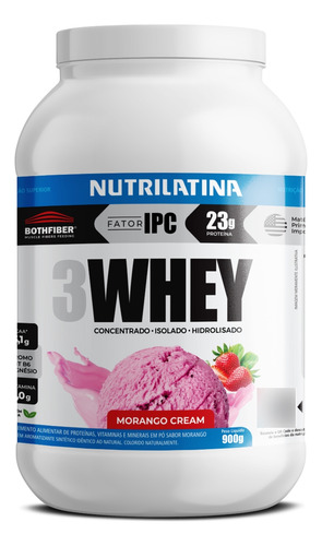 Whey Protein 3w Nutrilatina Sabor Morango Cream 900g