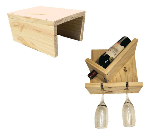 Kit Mesa Auxiliar Arrime Y Porta Vinos Cava 2 Copas Madera