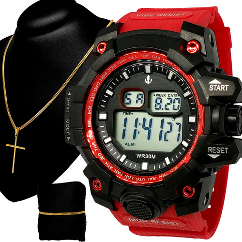 Relógio Digital Esportivo Prova D'água Original + Kit Joias