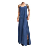 Vestido De Mezclilla Para Mujer Con Abertura 1pcs