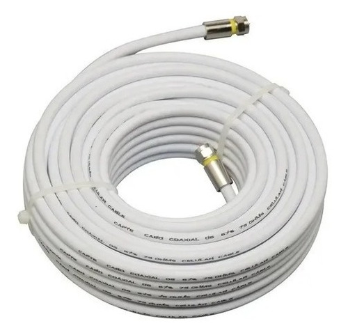 Cabo Rg6 Branco 15 Mts Coaxial Antena Tv Pronto C/ Conector