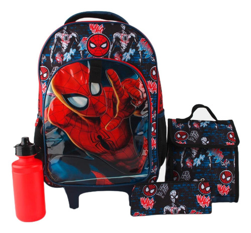 Pack Mochila Lonchera Estuche Botella Spiderman / Jp Ideas