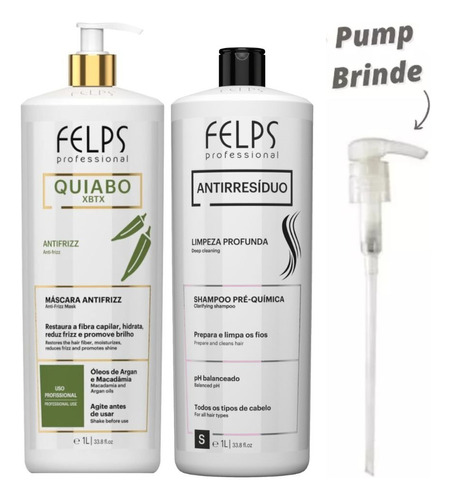 Escova Progressiva De Quiabo Felps + Sh Antirresíduo - 2x1l