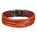 Pulsera Triple Cuero Café Claro Hombre Moda Masculina 2019