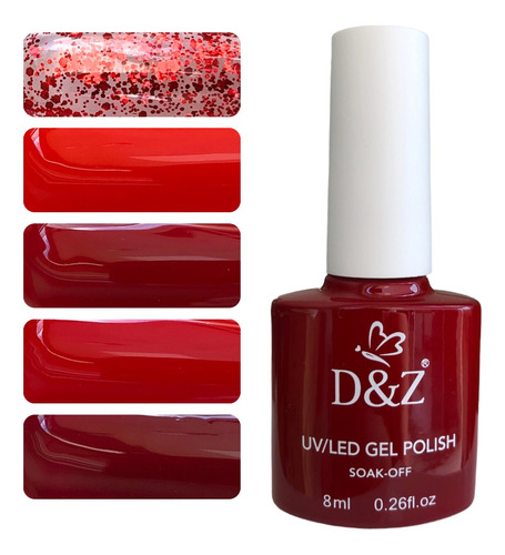 Esmalte Em Gel Kit Vermelhos Led/uv Cabine Red D&z Lirió 