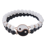 1 Par De Pulseras Yin Yang A Juego Con Cordón Tejido Ajustab