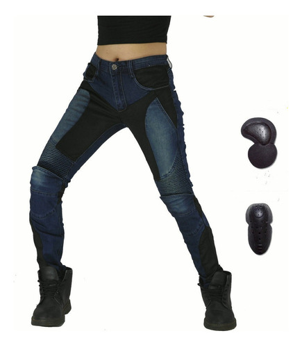 Pantalón Motociclista Dama Jeans Para Kevlar Protecciones114
