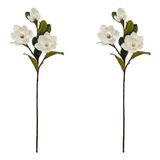 2 Flores Artificiales De Magnolia Con 3 Cabeza, Ramo De Flor