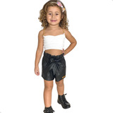 Conjunto Infantil Top De Brilho + Shorts Couro Fake Natal 