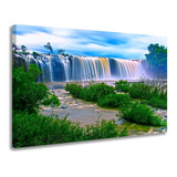 Quadro Decorativo Tela Grande Sala Quarto Cachoeira Natureza Cor Preto Cor Da Armação Borda Infinita