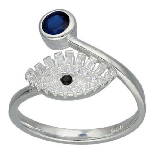 Anillo Ojo Turco Circones Zafiro Ónix Mujer Aj Plata Ley 925