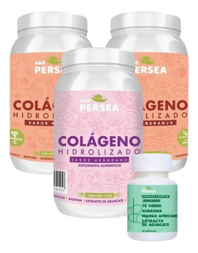 Pack 3 Colageno A&g Persea 2 Naranja Y 1 Arandano 1.2 Kg C/u